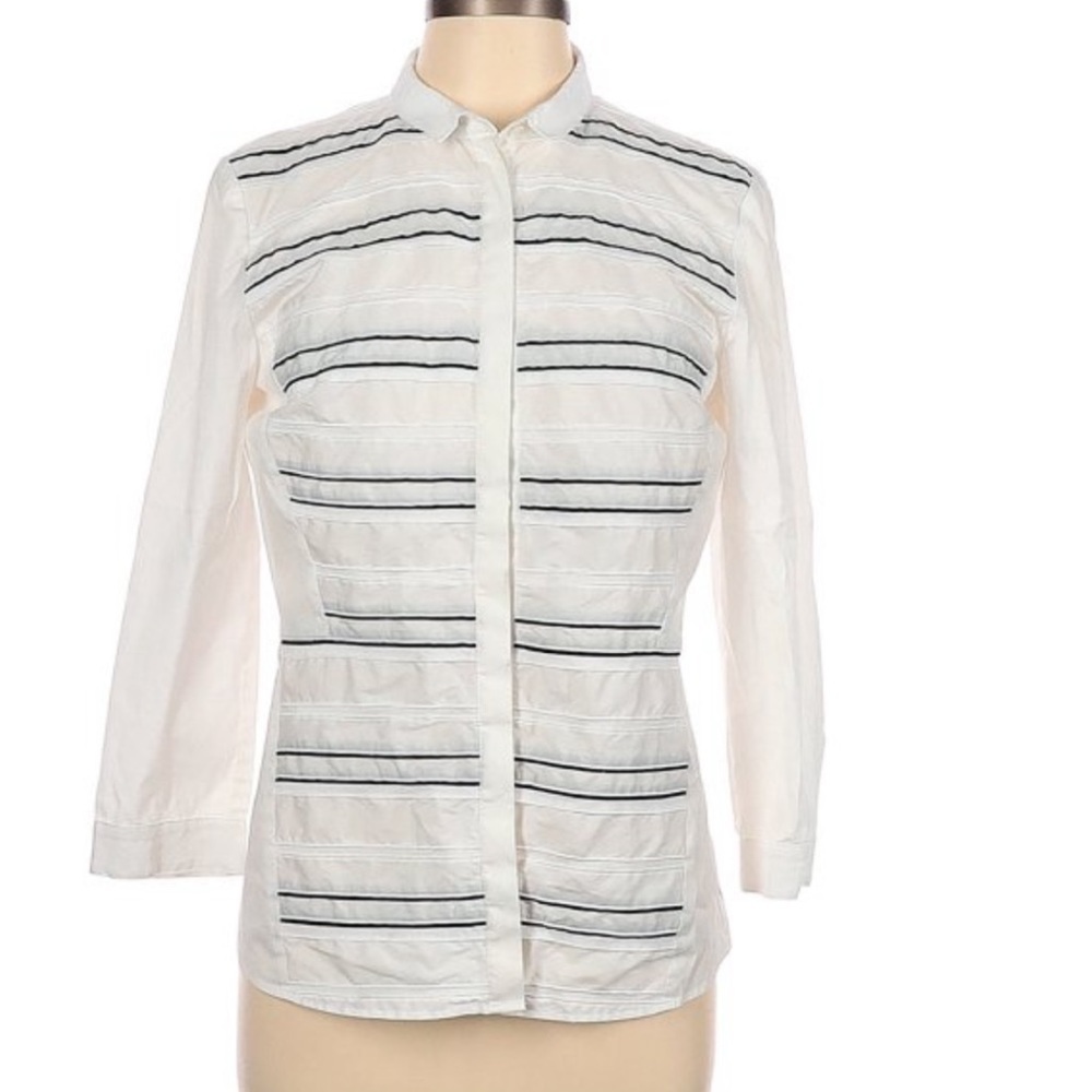 Lafayette 148 New York Women's Size 4 3/4 Sleeve Button-Down Shirt T56